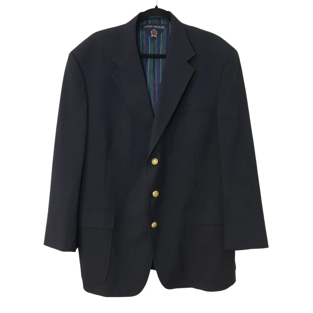 Tommy Hilfiger Sport Coat By Dillards Navy Blue Union Made‎ 1970s Vintage